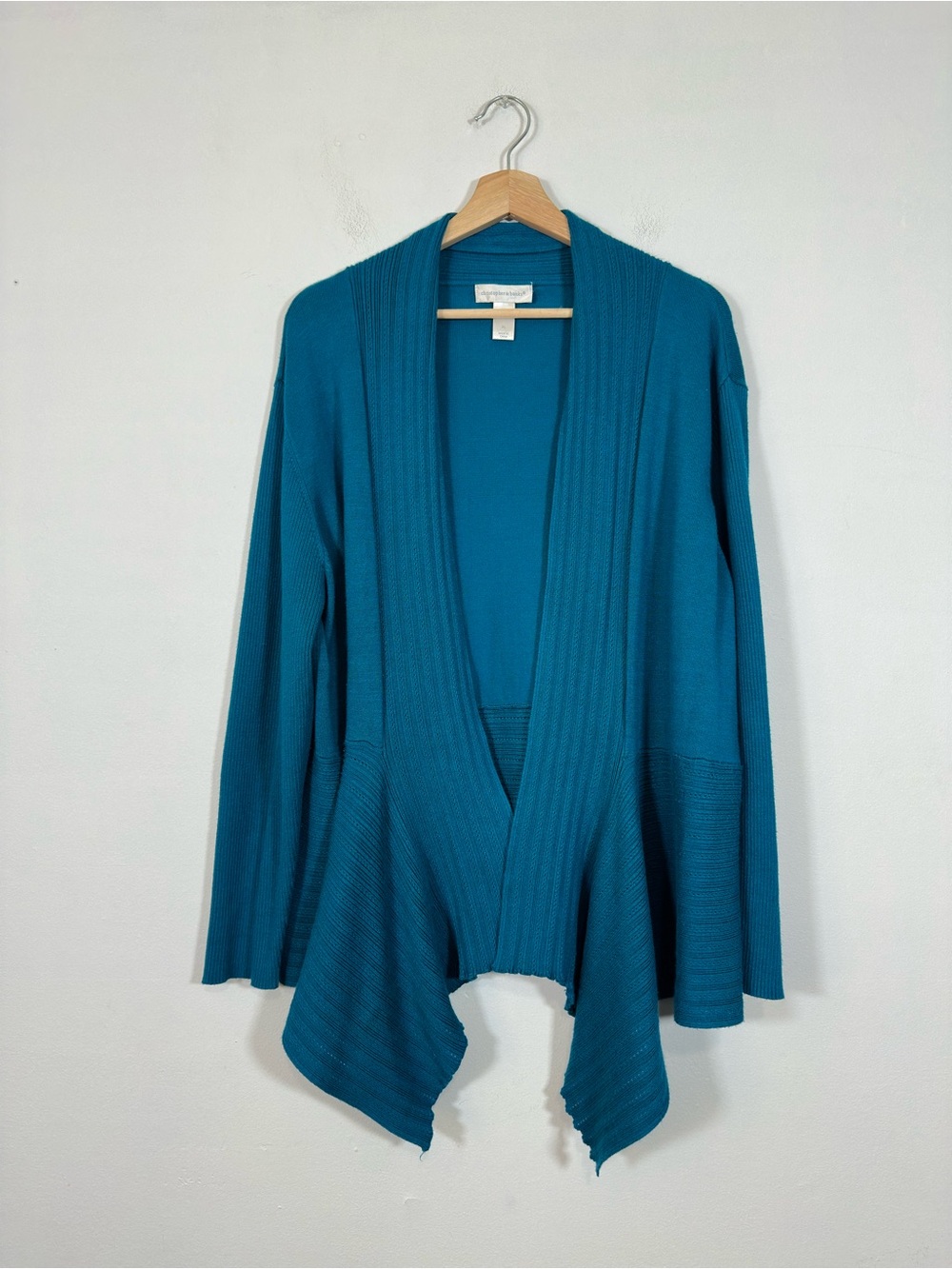 Christopher & Banks Women's Waterfall Cardigan Size XL Teal Classic Casual Fall